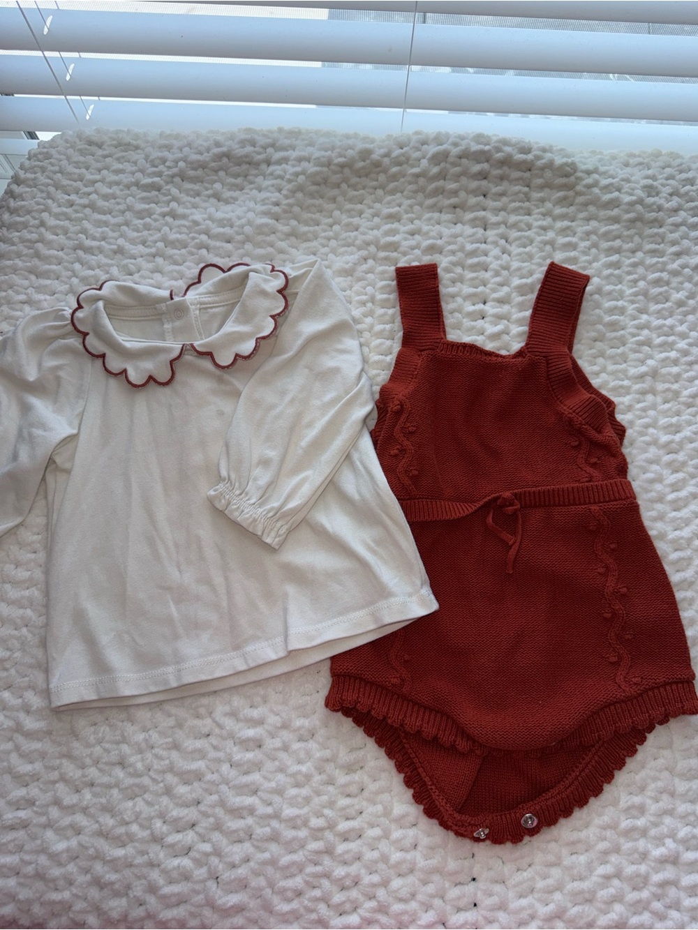 Cat & Jack White Top with Rust Knit Romper Set